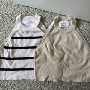 Zara Kids Cream and Navy Striped Tank Tops